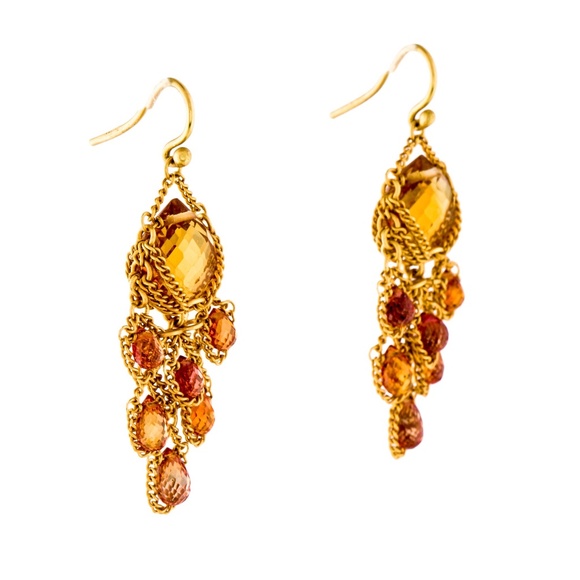 SOLD - Anthony Nak Orange Sapphire 18K Gold Earrings - Picture 3 of 5